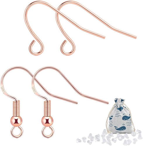 Rose Gold 925 Sterling Silver Earring Hooks Hypoallergenic 100Pcs Ear Wires Fish Hooks for Jewelry Making Supplies Findings with 100Pcs Clear Rubb...