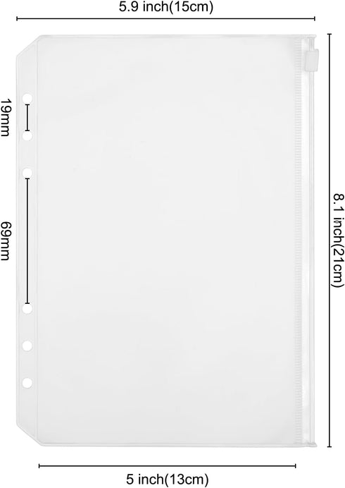 12PCS A5 Binder Pockets,6 Holes Budget Cash Envelopes for Budgeting, Clear Plastic Zipper Pouch for A5 Budget Planner Binder,Money Organizer...