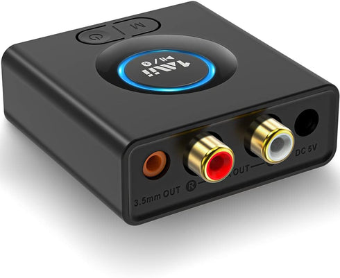 1Mii Bluetooth 5.0 Audio Receiver, Wireless Audio Adapter for Home Stereo Music Streaming System with 3.5 mm RCA, Bass Mode, 12hrs Playtime(Upgrad...