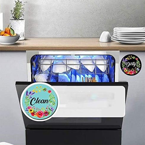 Dishwasher Magnet,Clean Dirty Sign Indicator- Double Sided Magnet with Magnetic Plate, Kitchen Dish Washer Refrigerator Reversible Indicator Flowe...