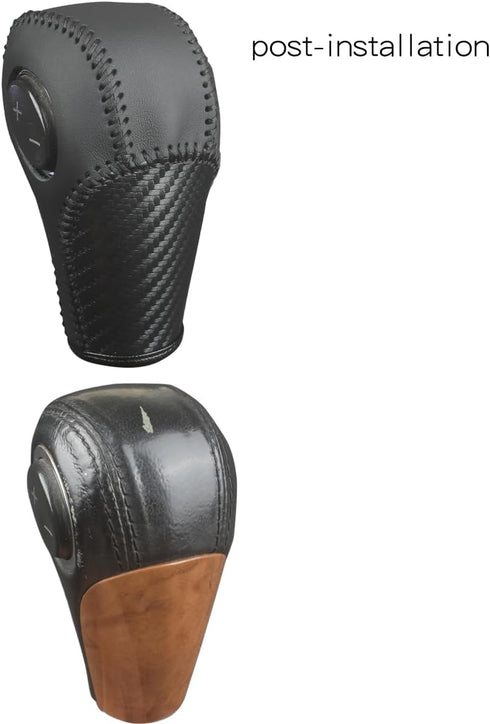 Custom Fit Black Genuine Leather Gear Shift Knob Cover for GMC Acadia 2007 08 09 10 11 12 13 14 15 2016 Automatic Accessories (Black pattern black...