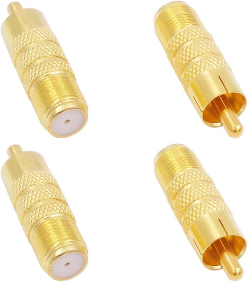 F Female to RCA Male, 4-Pack RCA Male to F Type Female Aux Audio Adapter Gold Plated Plug Jack Coax Coaxial Cable Connector Adapter for Audio Vide...