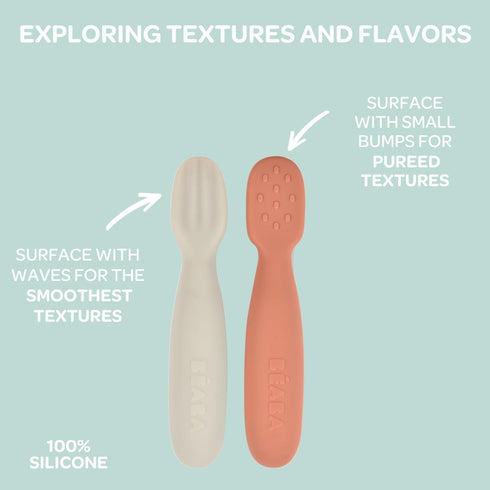 BEABA Set of 2 Silicone Pre-Spoons, For Babies 4-8 Months, Ultra-Soft Silicone Spoons to Help with Self Feeding, Designed with Specialist, Baby Ut...