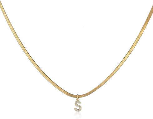 Dainty Initial Necklaces Gold Letter Chokers for Women,18k gold Chain Necklace Simple Cubic Zircon Minimalist Pendant Herringbone Women Choker Nec...