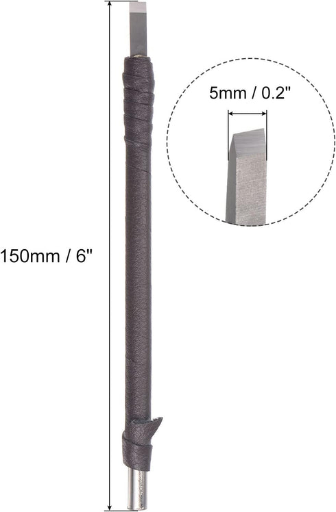 uxcell Wood Chisels Carving Knife, 5mm Tungsten Carbide Flat Tip Woodworking Hand Tool Graver 150mm (6-Inch) Length with Leather Cloth Handle...