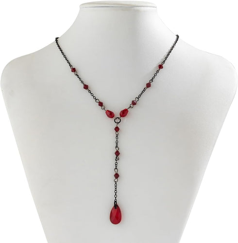 Gothic Necklace Teardrop Bead Goth Vintage Blood Drop Tassel Choker Necklace Y Necklace For Women Girls Halloween Fashion Party Jewelry Gift...