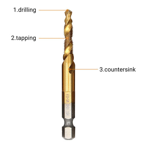 6pcs HSS Tap Drill Bit Set, 2 in 1 Speed Steel Metric Thread, M3 M4 M5 M6 M8 M10 Coated HSS Drill and Tap Bits,HSS Metric Hex Shank Screw Taps Too...