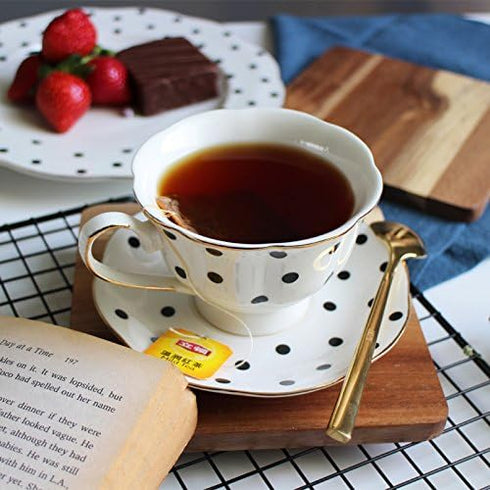 Black and White Retro Series European Striped Polka Dot Coffee Cup and Saucer Mug Cake Plate Afternoon Tea Set (A)...