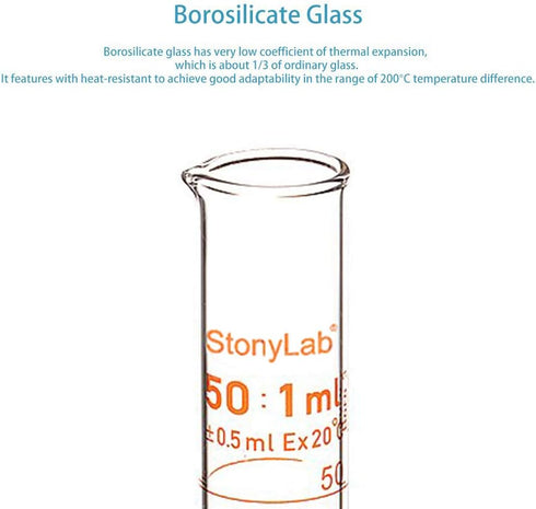 StonyLab 2-Pack 50ml Borosilicate Glass Graduated Cylinder Measuring Cylinder...