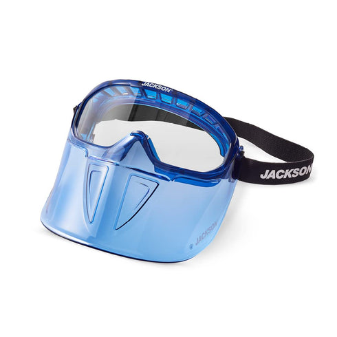 Jackson Safety GPL500 Safety Goggles with Flip Up/Detachable Blue Face Shield - Eye Protection Goggles Over Glasses for Men & Women - Anti-Fog, Cl...