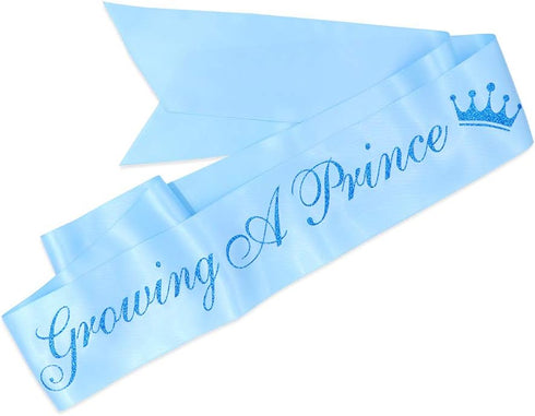 "Growing a Prince" Sash & Flower Crown Kit - Baby Shower Sash Prince Baby Boy Shower Baby Sprinkle (Blue)