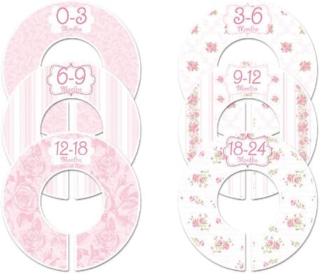 C102 Baby Girl Nursery Closet Clothing Size Dividers Pink Roses Set of 6 (1.25 Inch Rod)...