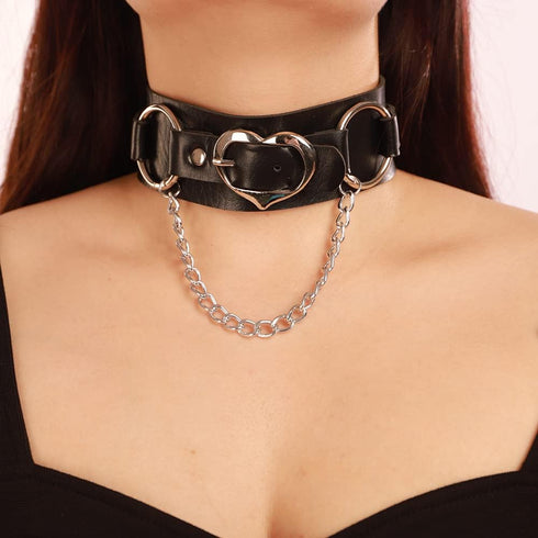 Black Leather Thick Choker with Heart Pendant Necklace for Women Girls Music Festival Costume Punk Jewelry...