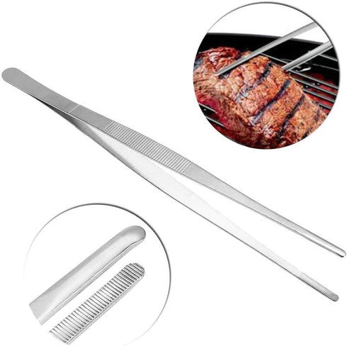 1Pc Silver Fine Tongs Tweezers Bar Tongs, Stainless Steel Food Tweezers with Precision Serrated Tips Cooking Tongs Cooking Utensils for Cooking, R...