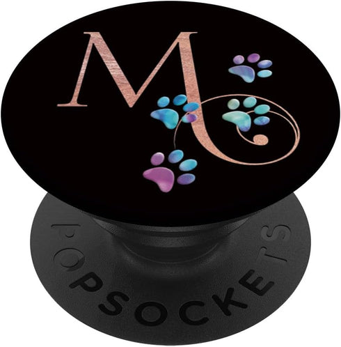 Pink Monogram Letter M Cat Dog Rainbow Paw PopSockets Adhesive PopGrip...