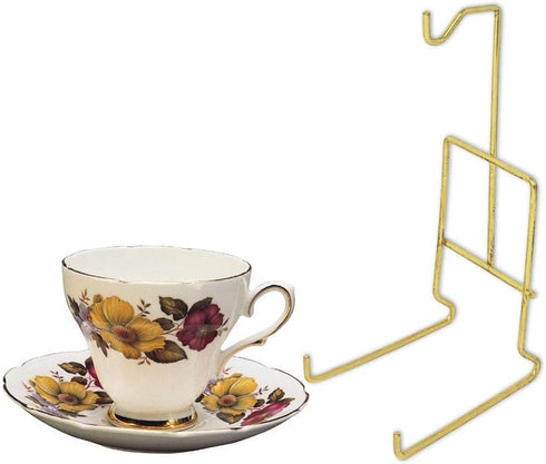 BANBERRY DESIGNS Gold Teacup and Saucer Stands - Set of 2 Smooth Brass Tea Cup Holders - Decorative Cup Set Fine China Display - 6.5" H...