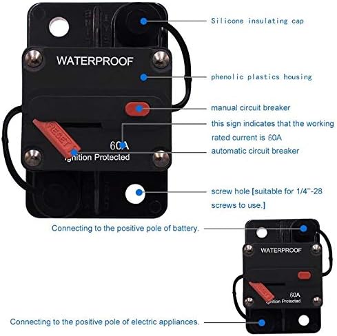 60 Amp Circuit Breaker 30A-300A with Manual Reset Waterproof Inline Fuse Inverter for Marine Trolling Motors Boat ATV Manual Power 12V-48VDC...