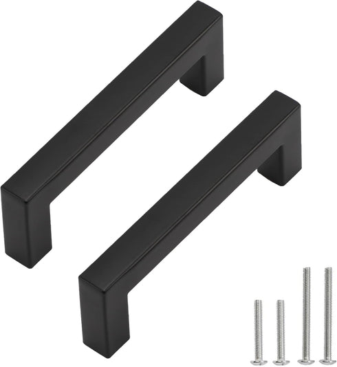 Cabinet Pulls Matte Black Cabinet Handles Square Drawer Pulls, 5 Pack 3-3/4 Inch Stainless Steel Kitchen Door Cupboard Cabinet Handles, Drawer Har...