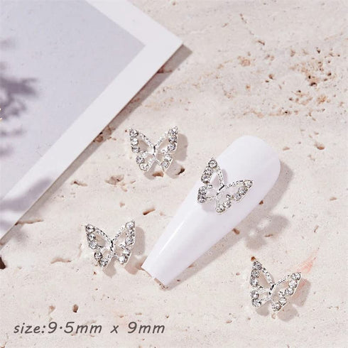 Butterfly Nail Charms Silver Butterfly Nail Gems 3D Metallic Butterflies Nail Rhinestones for Acrylic Nails Designs Shiny Butterfly Crystal Charms...