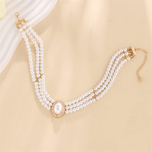 Vintage Dainty Gold Sexy Rhinestones Pearls Chunky Short 1920s Choker Necklace Chain Multilayer Choker Pendant Necklaces Prom Party Bar for Women ...
