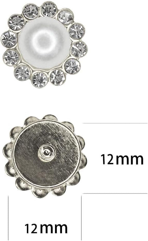 50 pcs Rhinestone Embellishments Crystal Button Silver Flatback DIY Craft for Flower Headband Dress Decoration Accessory 12mm (Silver Back Pearl)...