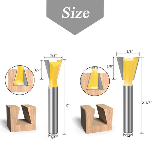 Mesee 6 Pieces Dovetail Router Bits, 1/4 Inch Shank Half-Blind & Through Dovetail Joint Router Bit Set Woodworking Milling Cutter Tools 1/4" 3/8" ...