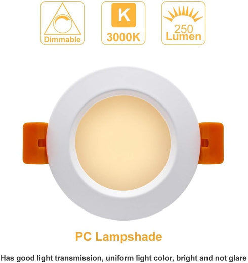 YGS-Tech 2 Inch LED Recessed Lighting Dimmable Downlight, 3W(35W Halogen Equivalent), 3000K Warm White, CRI80, LED Ceiling Light with LED Driver (...