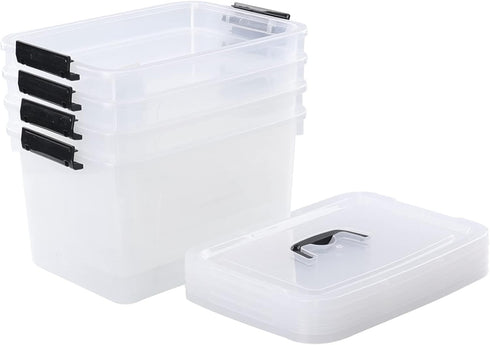 4-Pack 10.5 Quart Clear Latch Storage Box with Lid, Plastic Storage Latch Bin...