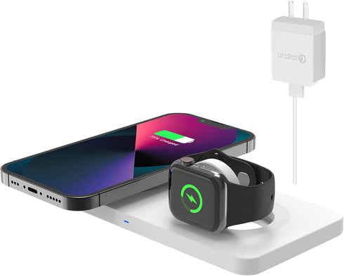 M13 2 in 1 Magnetic Wireless Charging Station,Qi Certified Charging Pad, Ultra Thin with QC3.0 Adapter for Dual Devices iPhone 14 13 Pro Max/Apple...
