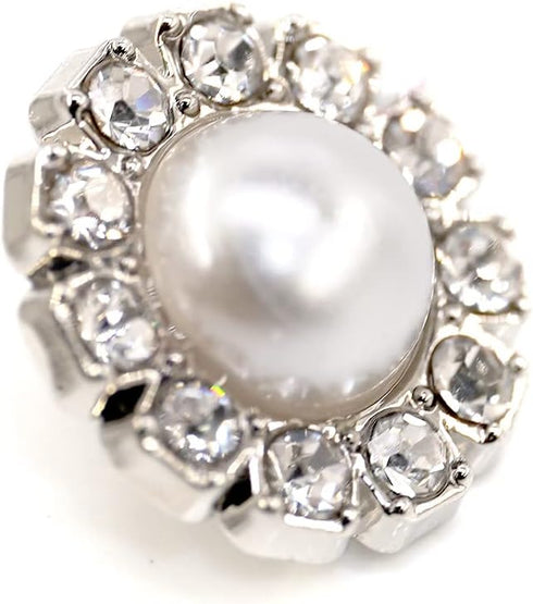 Gear Shape Rhinestone Silver Faux Pearl Sewing Shank Buttons 20 Pcs - 12.5mm, 1/2"...