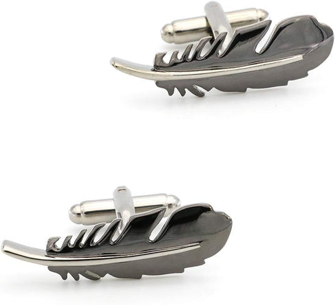 Men's Cuff Links Copper Material Gunblack Color Feather Design Cufflinks with Gift Box...