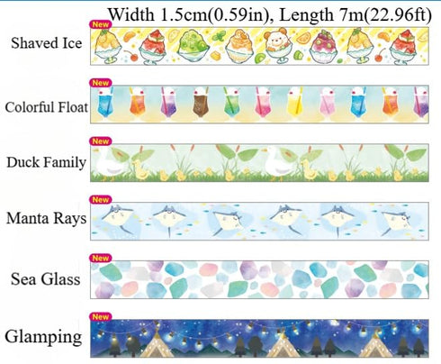 SAIEN Washi Masking Tape Set - 6 Rolls, Summer Designs & Japanese Traditional Patterns - Ideal for DIY Crafts & Gift Wrapping - 1.5cm x 7m Each (0...