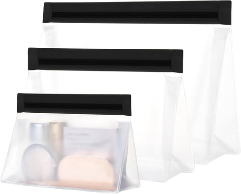 PACKISM Leak Proof Clear Travel Pouch - Sealed TSA Approved Toiletry Bag, BPA-free Reusable, Semi-Transparent Clear Cosmetic Bag with Flat Bottom,...