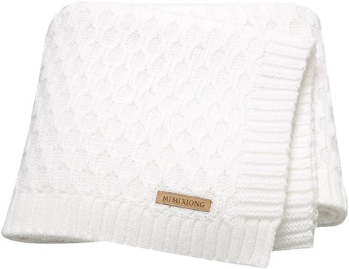 Baby Blanket Boy Girl Knit Soft Swaddle Receiving Blankets for Newborn Nursery Infant Crib Stroller White 30 x 40 Inch...