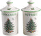 Spode Christmas Tree Spice Jars - Set of 2 Porcelain Jars for Cinnamon & Nutmeg, 4.5 Inch Seasoning Storage Jars, Beautiful Festive Kitchen Decor,...
