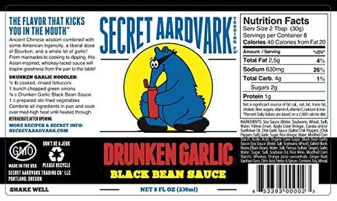 Secret Aardvark Drunken Garlic Black Bean Sauce – Garlic Hot Sauce, Stir Fry Sauce, Mild BBQ Sauce, Low Carb, Dairy Free, Chili Garlic Sauce, Glut...