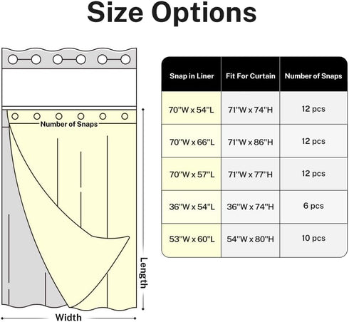 River Dream Snap in Fabric Shower Curtain Liner Replacement. 70W x 57H inches, with Magnets, (Fit 71(W) x 77(H) Shower Curtain with Window)...