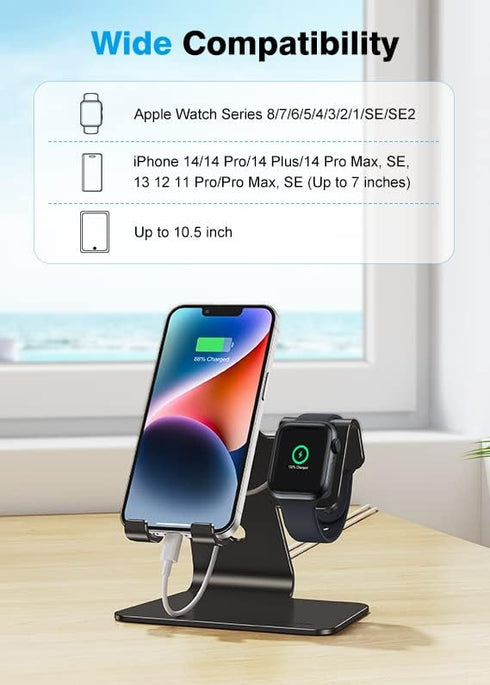 OMOTON Stand for Apple Watch - 2 in 1 Universal Desktop Stand Holder (Not Include Charger) for All iPhone 15 14 13 12 and Apple Watch Series 9/8/S...