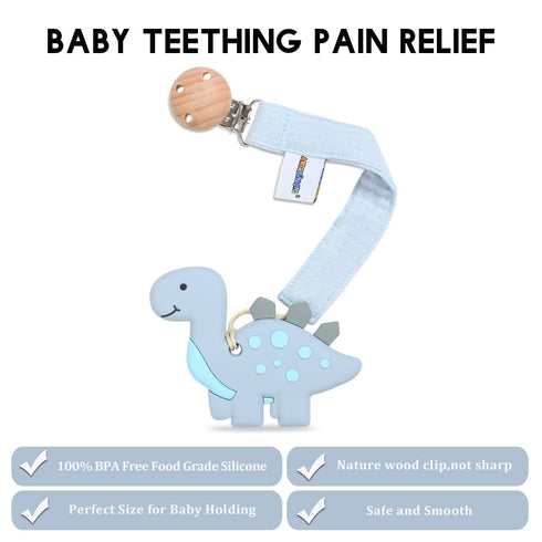 Baby Food Grade Silicone Teether Toy with Pacifier clip Holder,Teething Pain Relief Toys Gift Set for 3 Months+ Boys and Girls,Freezer Safe,BPA Fr...