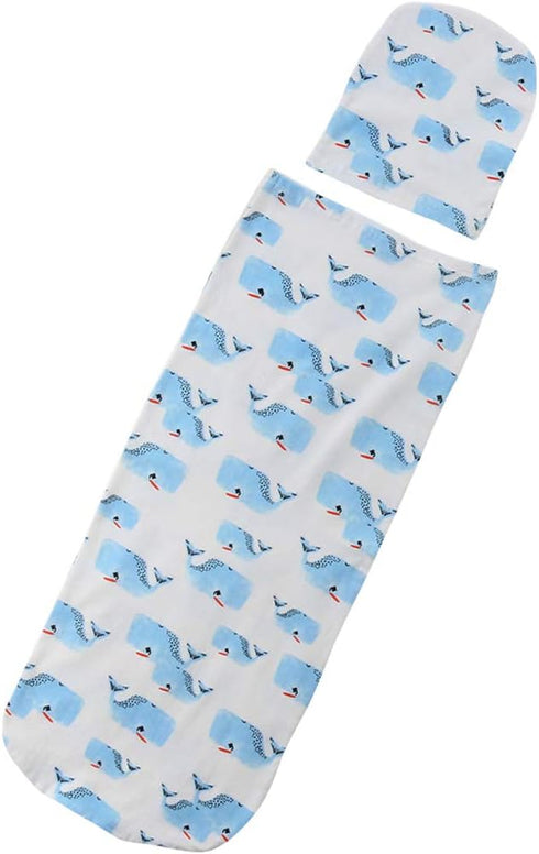 Newborn Infant Baby Sleeping Bag & Hat Cap Shark Print Baby Receiving Blanket Set (Whale, 0-12 Months)...