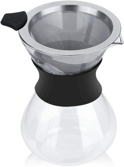 Yosoo Elegant Hand Pour Over Coffee Maker Set,Reusable Manual Drip Filter Coffee Dripper Pot Glass Carafe & Permanent Stainless Steel Filter...