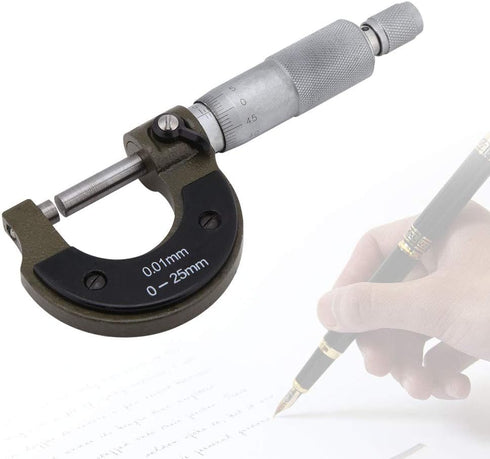 Outside Micrometer, Alloy Professional Metric Inch Measuring Tool Set High Precision Graduation Thickness Gauge 0.01mm Resolution Accuracy 0 to 25...
