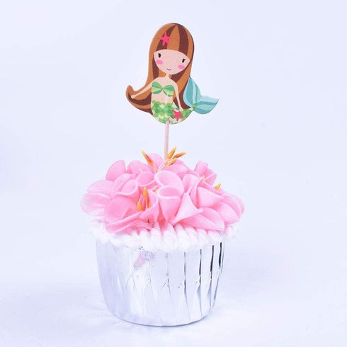 Double sided-Mermaid 24 PCS Handmade Pretty Mermaid Cupcake Toppers Baby Girls Children Kids Toddlers Teens Picnic Birthday Bridal Shower Baby Sho...