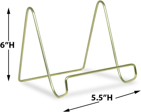 BANBERRY DESIGNS Wire Easel Display Stand Plate Holders - Smooth Plated Brass Metal - 6" H - Set of 3...