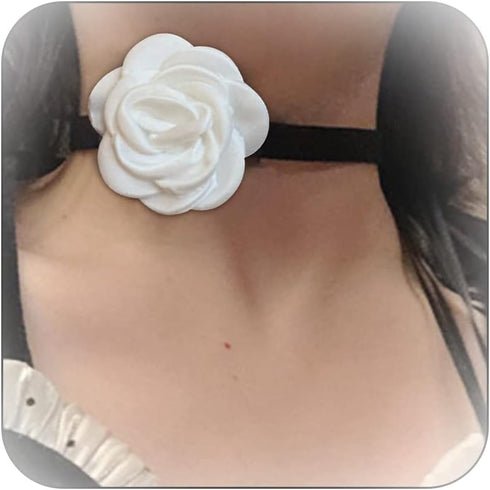 Flower Choker Necklace for women Pearl Choker Necklace Camellia Flower Necklace Boho Flower Pearl Collar Choker Necklace Purple Pink Choker Neckla...