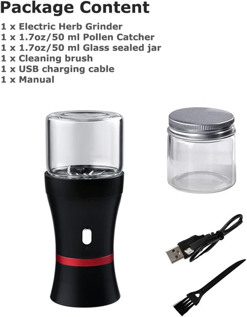 Spacenight Electric Herb Grinder, USB-Rechargeable, 2pcs 1.7oz Glass Herb Chamber - Ideal for Everyday Carry...