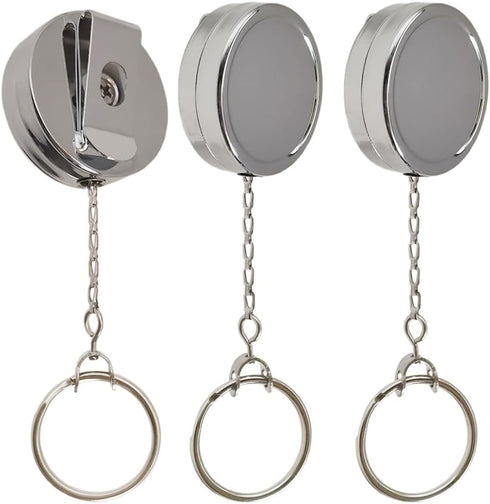 3Pack Retractable Keychain Heavy Duty Badge Reel with Strong Metal Chain for Lanyards for ID Badges and Badge Card Holder with Retractable Clip fo...