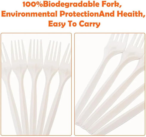 100% Eco Friendly Compostable Forks Disposable Forks Cornstarch Based 50 Large Disposable Utensils (6.7 in.) Durable and Heat Resistant Alternativ...