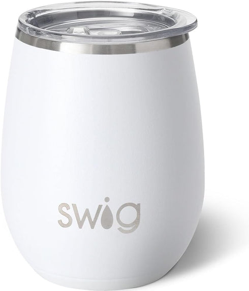 Swig Life 14oz Stemless Wine Cup, Insulated Wine Tumbler with Lid, Stainless Steel Travel Tumbler (White)...
