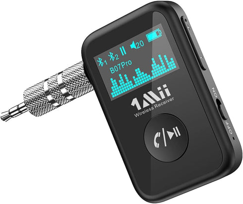 1Mii Aux to Bluetooth 5.0 Adapter 3.5mm Bluetooth Receiver for Car with OLED Display, 3.5mm Jack Kit with Volume Control Supports aptX-HD & Hands-...
